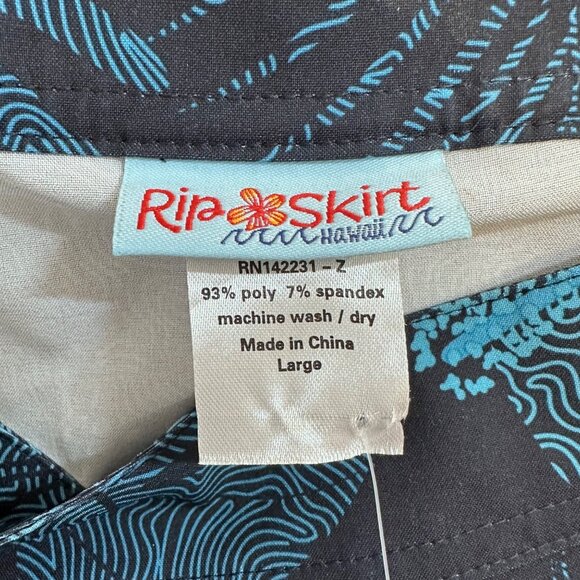 RipSkirt Hawaii Wrap Skirt Style 201 Maui Moonlight Size L Blue Hibiscus NWT - Picture 3 of 9